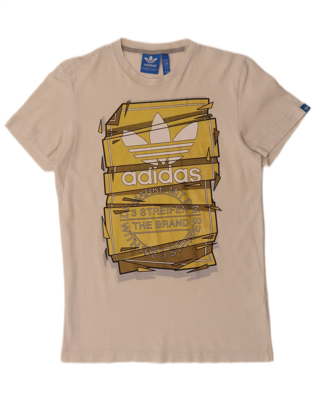 ADIDAS Mens Graphic T-Shirt Top Small Off White Cotton