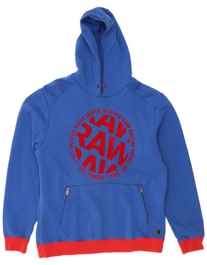 G-STAR Mens Graphic Hoodie Jumper 2XL Blue Colourblock Cotton