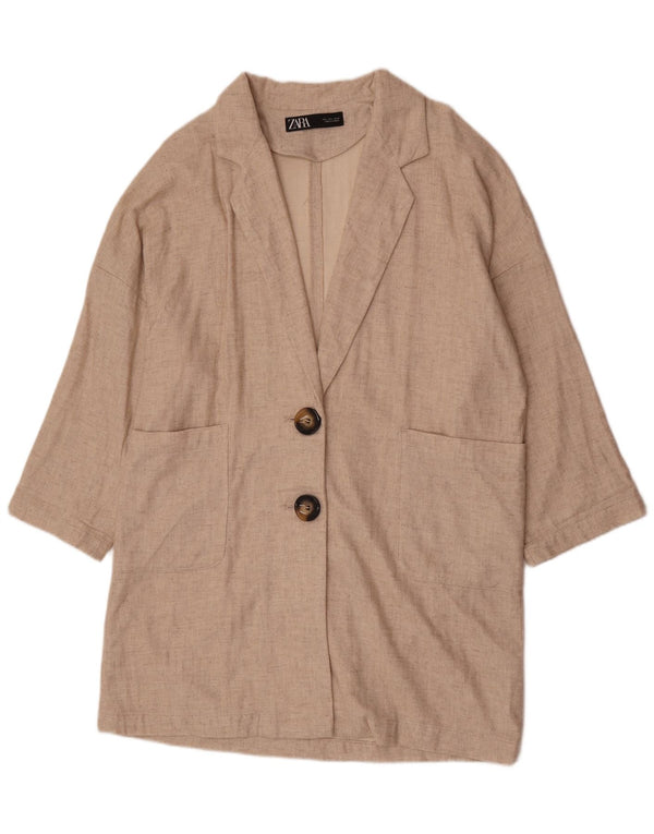 Zara Womens Oversized Overcoat UK 16 Large Beige Viscose