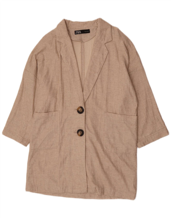 Zara Womens Oversized Overcoat UK 16 Large Beige Viscose