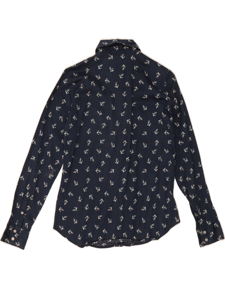 NAUTICA Womens Abstract Pattern Shirt US 2 XS Navy Blue Cotton Vintage Nautica and Second-Hand Nautica from Messina Hembry 
