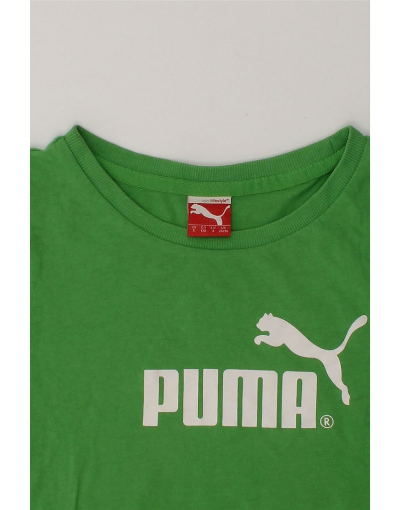 PUMA Boys Graphic T-Shirt Top 7-8 Years Small Green Cotton | Vintage Puma | Thrift | Second-Hand Puma | Used Clothing | Messina Hembry 