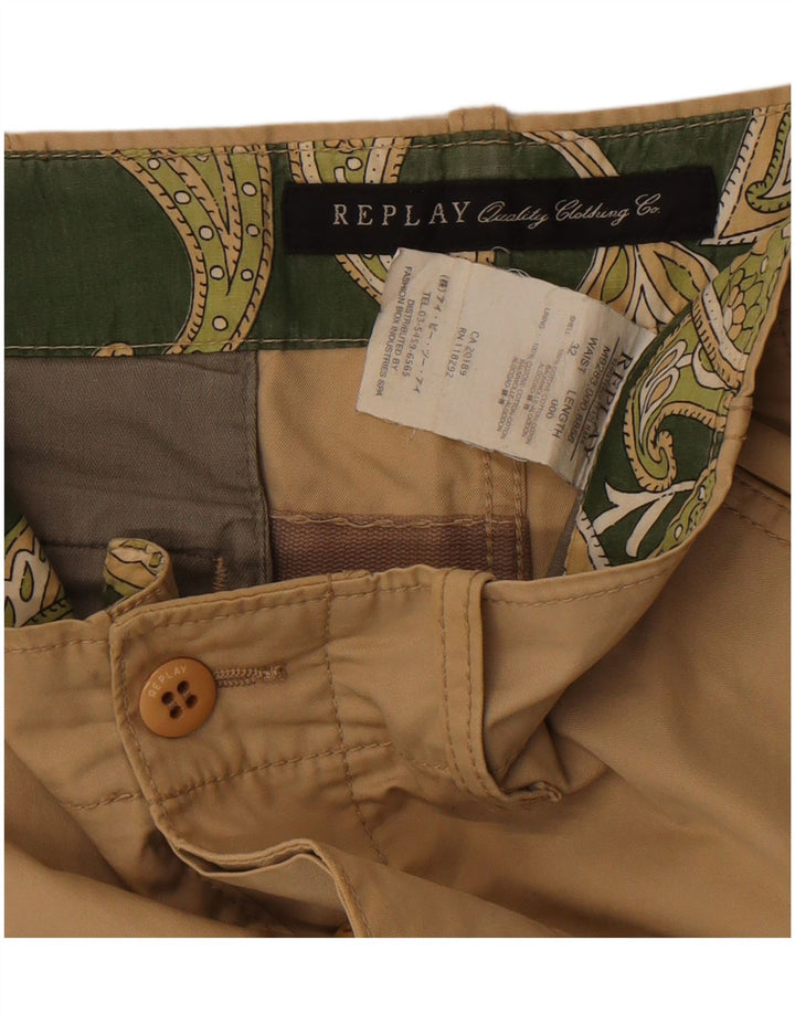 Replay Mens Cargo Shorts W32 Medium  Beige Cotton