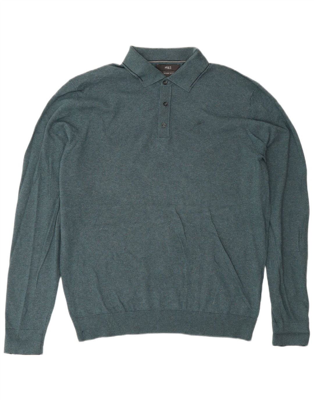 Marks & Spencer Mens Polo Neck Jumper Sweater Large Blue Flecked Cotton