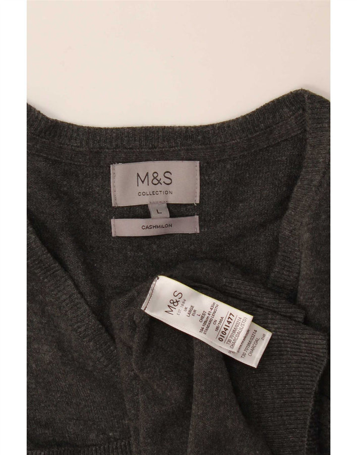 Marks & Spencer Mens V-Neck Jumper Sweater Large Grey Acrylic