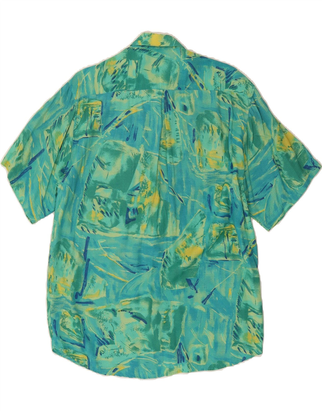 LEADER Mens Short Sleeve Shirt Small Green Patchwork Viscose Vintage Leader and Second-Hand Leader from Messina Hembry 