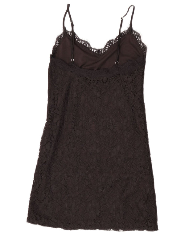 Zara Womens Lace Slip Dress UK 8 Small Black Floral