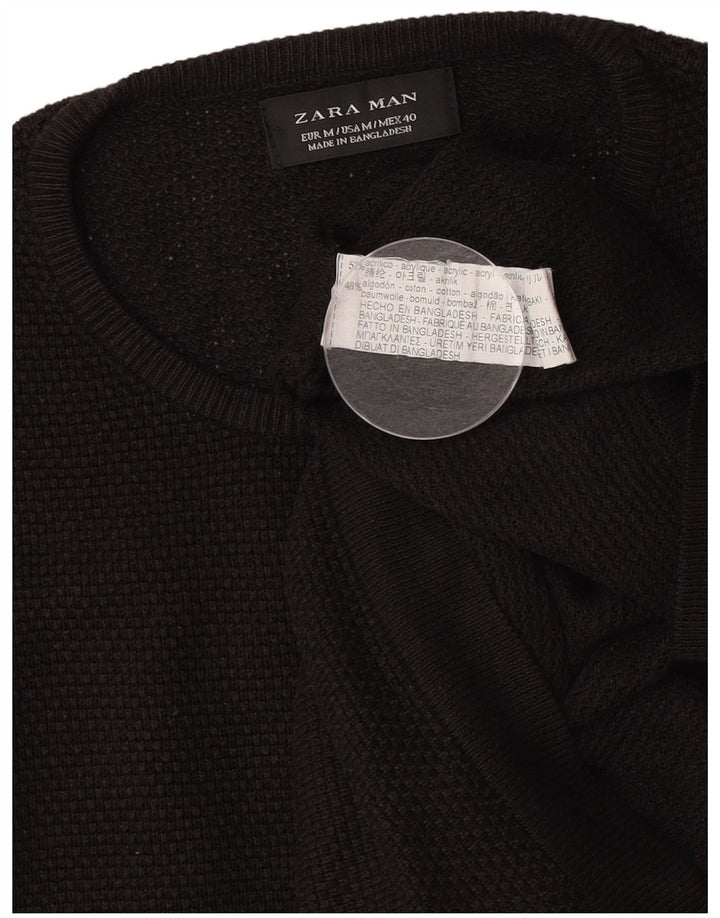 Zara Mens Crew Neck Jumper Sweater Medium Black Acrylic