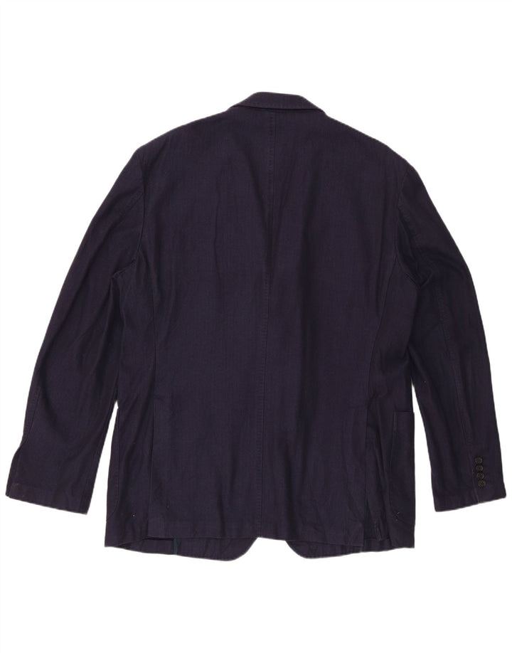 Fay Mens 3 Button Blazer Jacket IT 56 3XL Navy Blue Herringbone