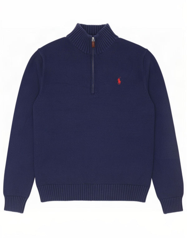 Polo Ralph Lauren Mens Zip Neck Jumper Sweater Medium Navy Blue Cotton