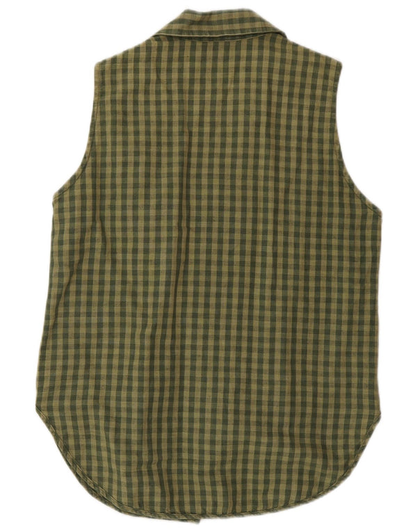 Timberland Womens Sleeveless Shirt Blouse US 6 Medium Khaki Gingham Linen