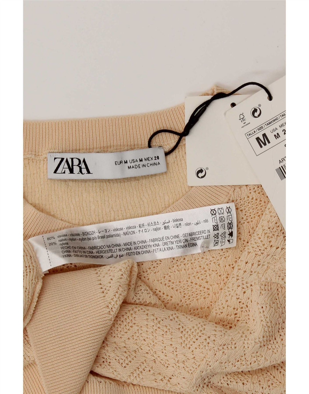 Zara Womens Top Long Sleeve UK 12 Medium Beige Viscose