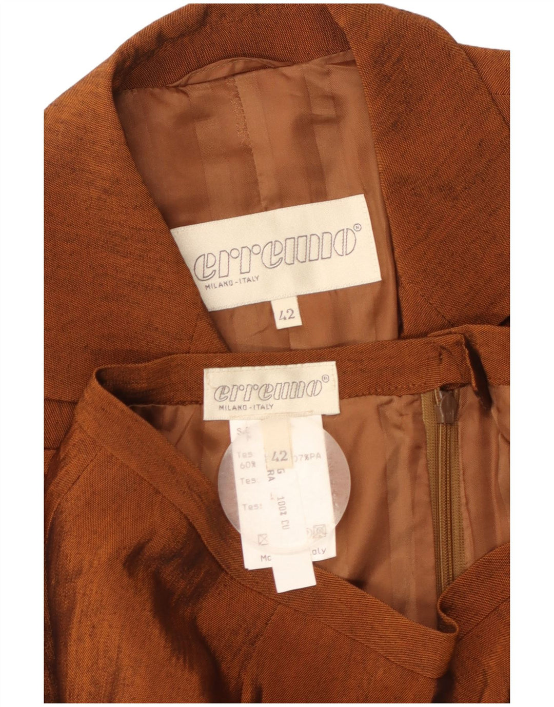 Erreuno Womens 1 Button 2 Piece Skirt Set IT 42 Medium W26 Brown Acetate