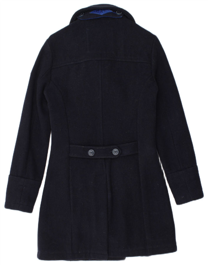 Superdry Womens Double Breasted Coat UK 6 XS Navy Blue Wool