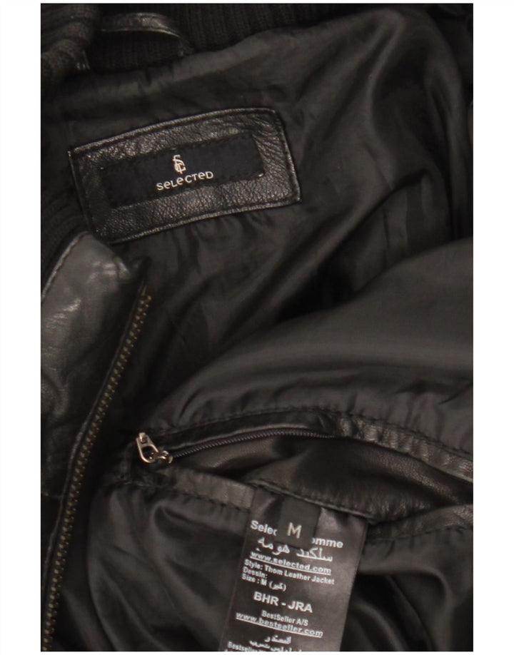 Selected Mens Leather Jacket UK 38 Medium Black Leather