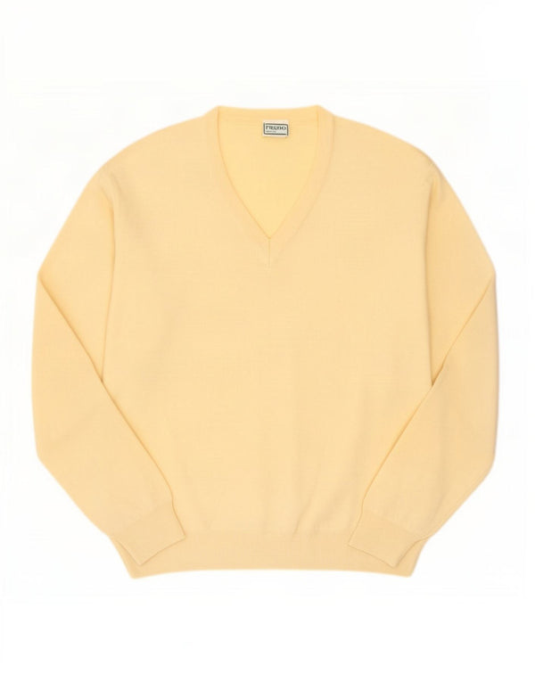 Ragno Mens V-Neck Jumper Sweater UK 40 Medium Yellow Wool