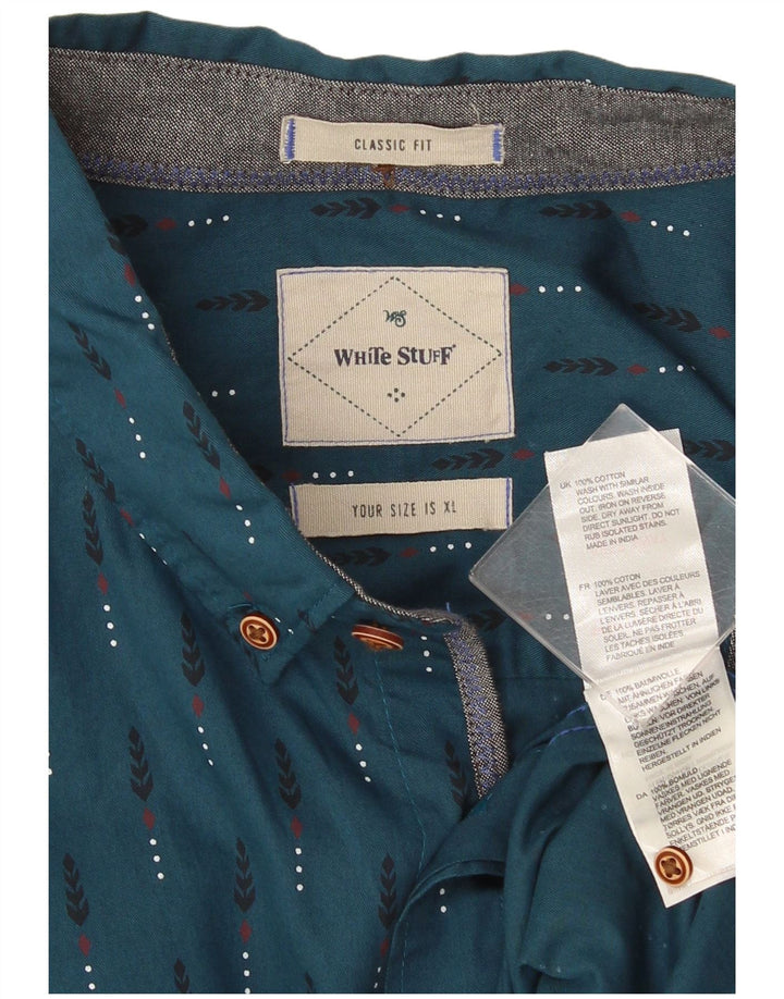 White Stuff Mens Shirt XL Blue Geometric Cotton