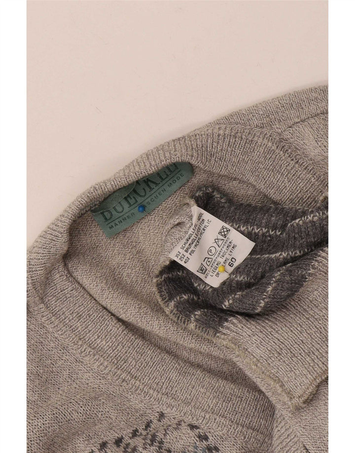 Bueckle Mens V-Neck Jumper Sweater EU 60 5XL Grey Geometric Virgin Wool