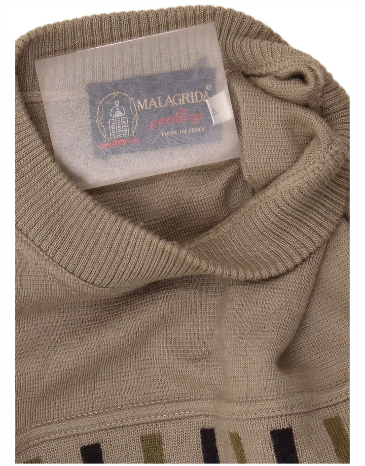 Malagrida Mens Graphic Crew Neck Jumper Sweater Medium Beige