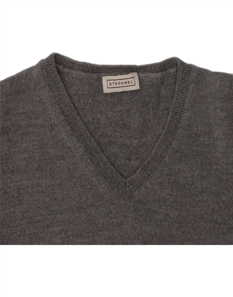 STEFANEL Girls V-Neck Jumper Sweater 13-14 Years Grey Wool | Vintage Stefanel | Thrift | Second-Hand Stefanel | Used Clothing | Messina Hembry 