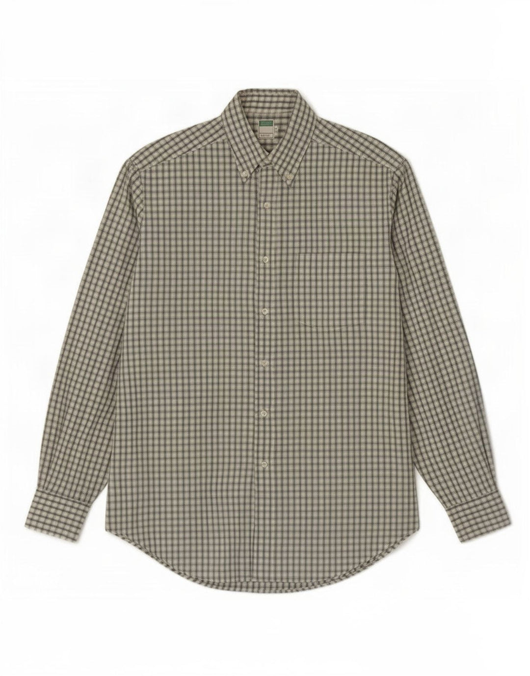 Benetton Mens Shirt Medium Green Check Cotton