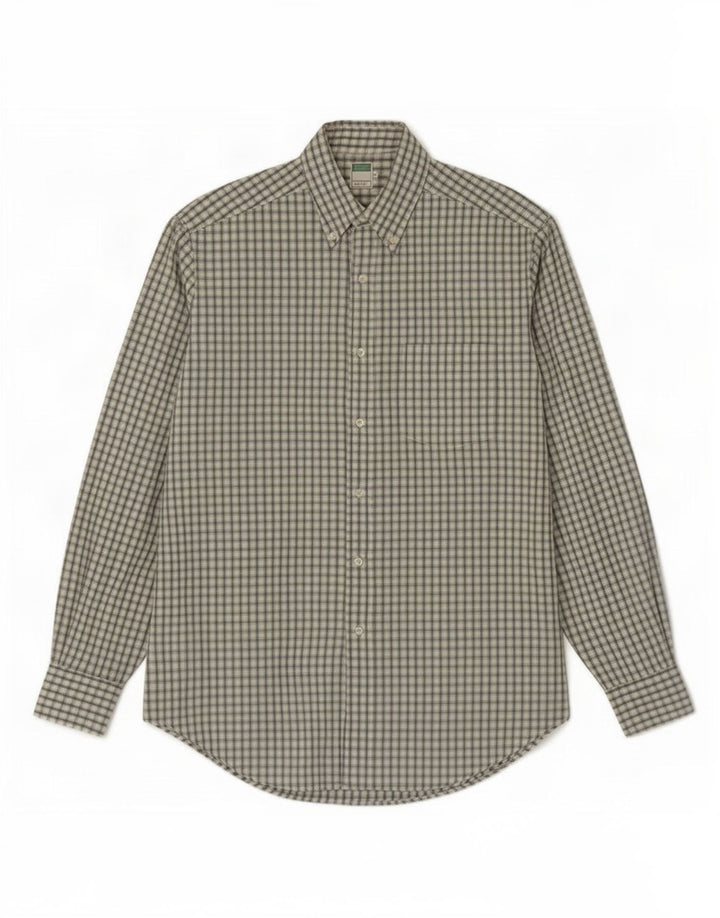 Benetton Mens Shirt Medium Green Check Cotton