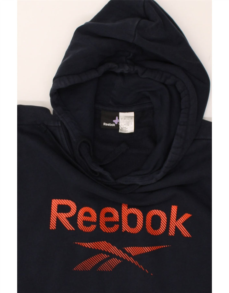 REEBOK Mens Graphic Hoodie Jumper XL Navy Blue Cotton | Vintage Reebok | Thrift | Second-Hand Reebok | Used Clothing | Messina Hembry 