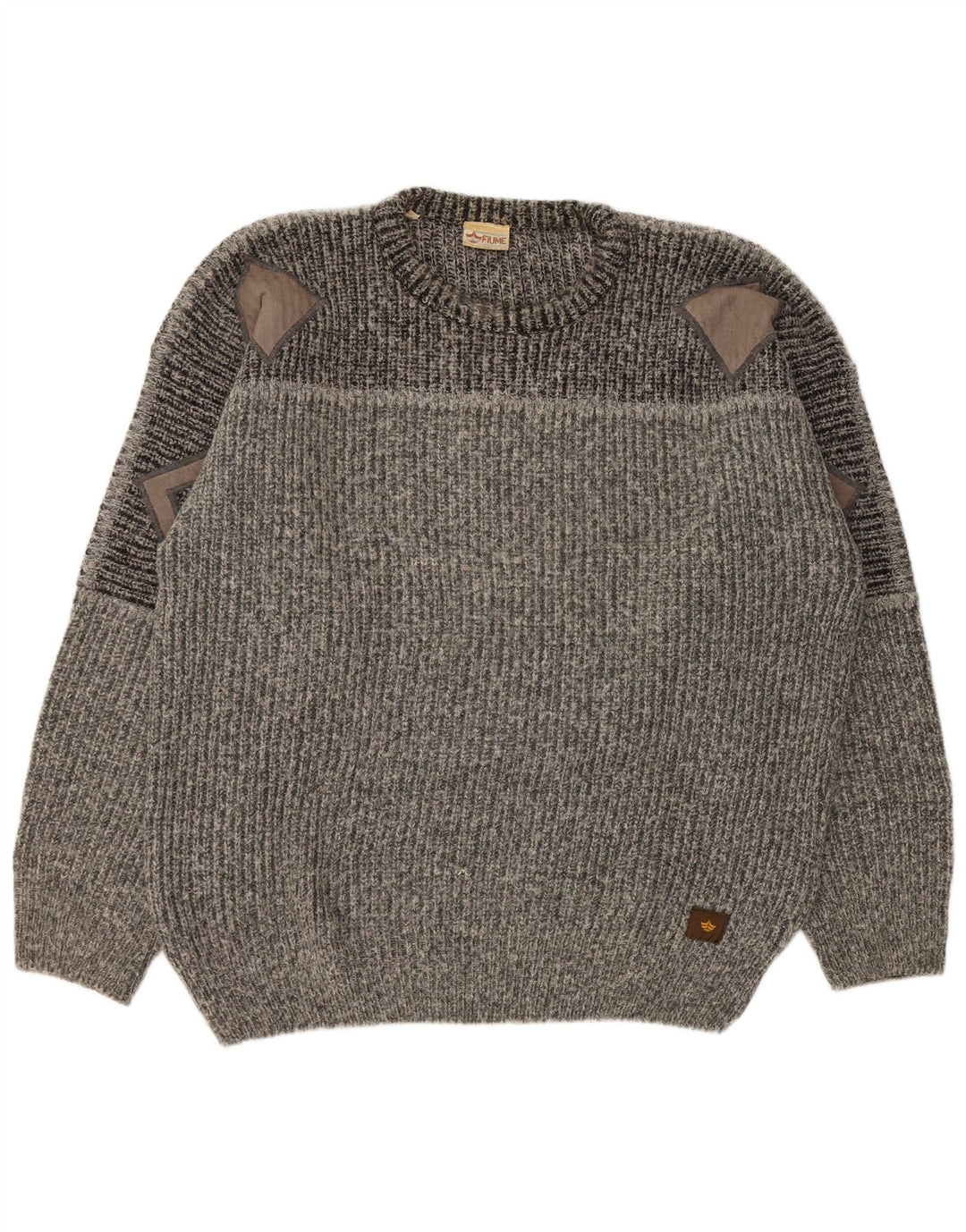 FIUME Mens Crew Neck Jumper Sweater 2XL Grey Colourblock Acrylic