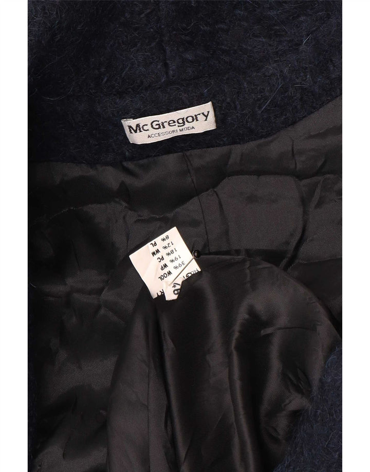 Vintage Womens Hooded Overcoat IT 46 Large Navy Blue Wool