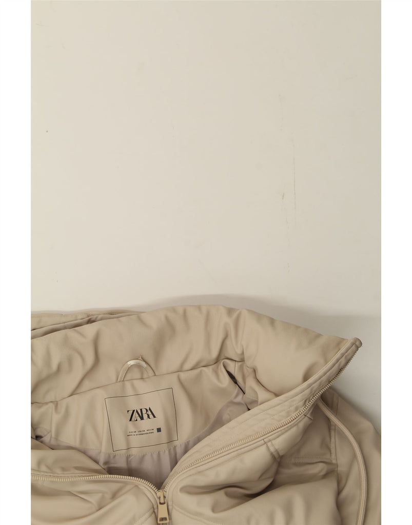 ZARA Womens Crop Oversized Hooded Padded Jacket UK 6 XS Beige Polyester Vintage Zara and Second-Hand Zara from Messina Hembry 