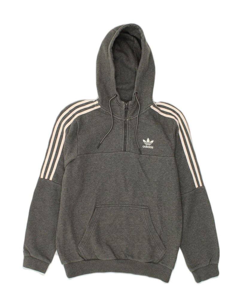 ADIDAS Womens Zip Neck Hoodie Jumper UK 14 Medium Grey Cotton | Vintage Adidas | Thrift | Second-Hand Adidas | Used Clothing | Messina Hembry 