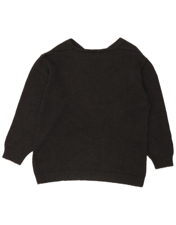 Vintage Womens V-Neck Jumper Sweater UK 14 Medium Black Cotton