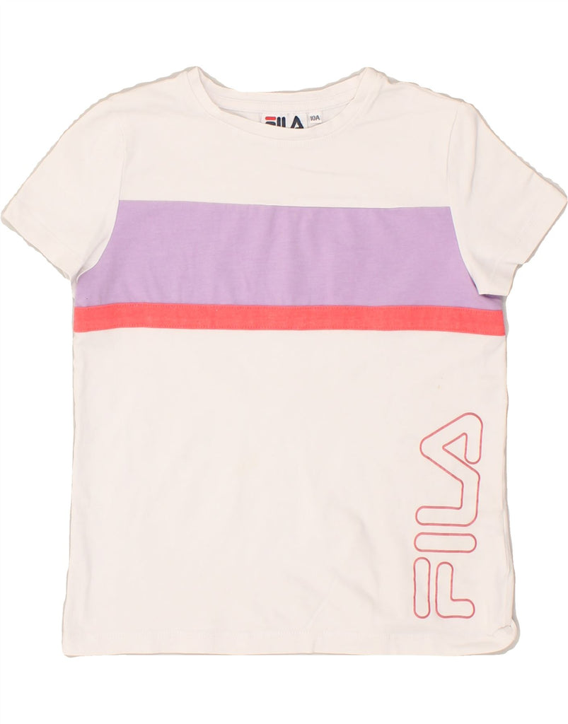 FILA Girls Graphic T-Shirt Top 9-10 Years White Colourblock Cotton | Vintage Fila | Thrift | Second-Hand Fila | Used Clothing | Messina Hembry 