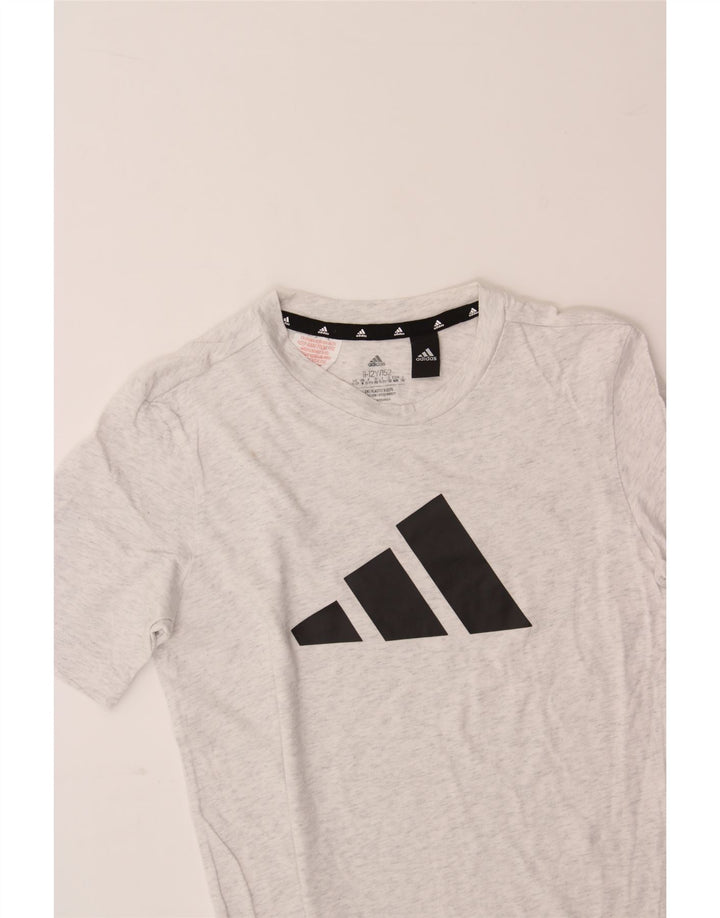 ADIDAS Boys Graphic T-Shirt Top 11-12 Years Grey Flecked Vintage Adidas and Second-Hand Adidas from Messina Hembry 