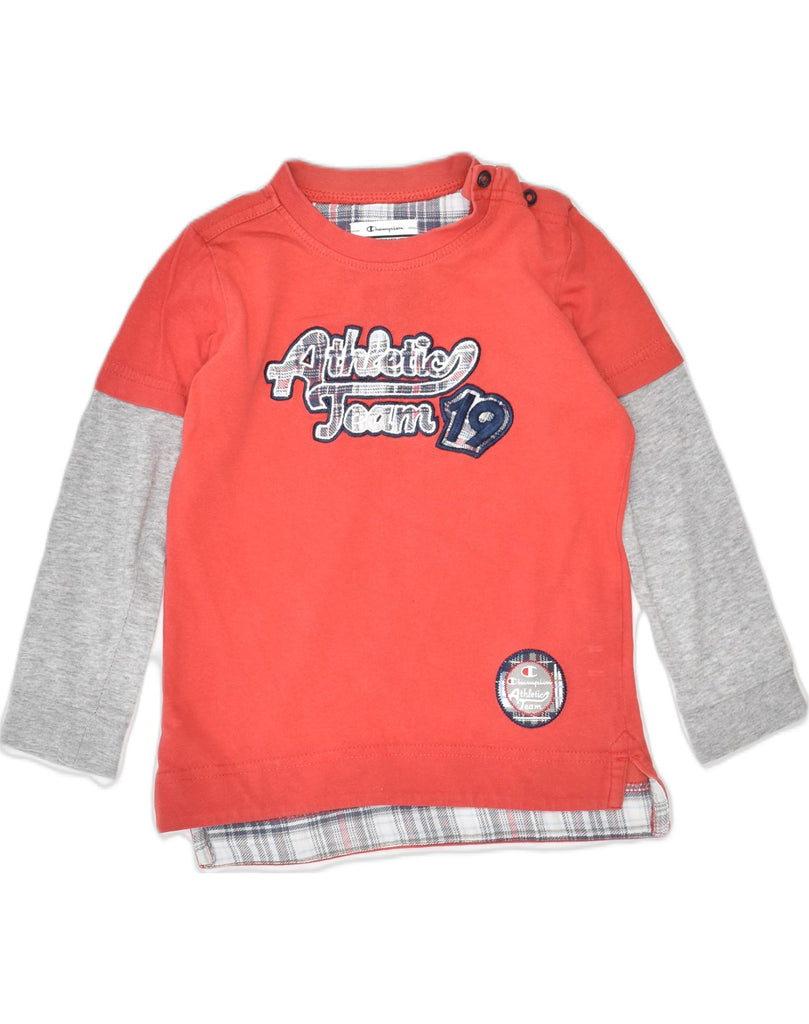 CHAMPION Baby Boys Graphic Top Long Sleeve 12-18 Months Medium Orange | Vintage | Thrift | Second-Hand | Used Clothing | Messina Hembry 