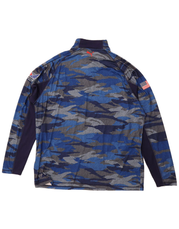 PUMA Mens Zip Neck Top Long Sleeve 2XL Blue Camouflage Polyester