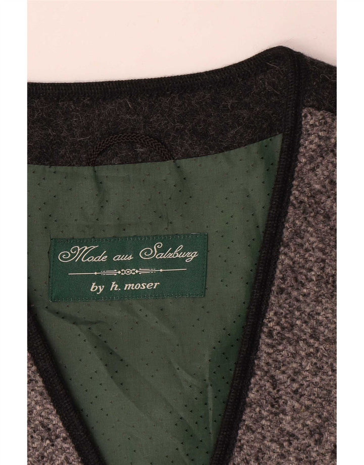 Vintage Womens Graphic Waistcoat IT 42 Medium Grey Colourblock Wool