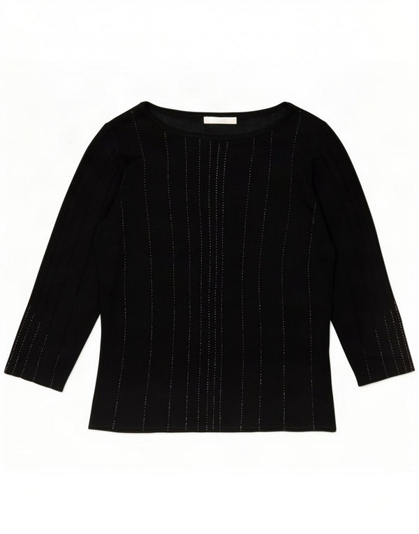 Marks & Spencer Womens 3/4 Sleeve Blouse Top UK 14 Medium Black Striped
