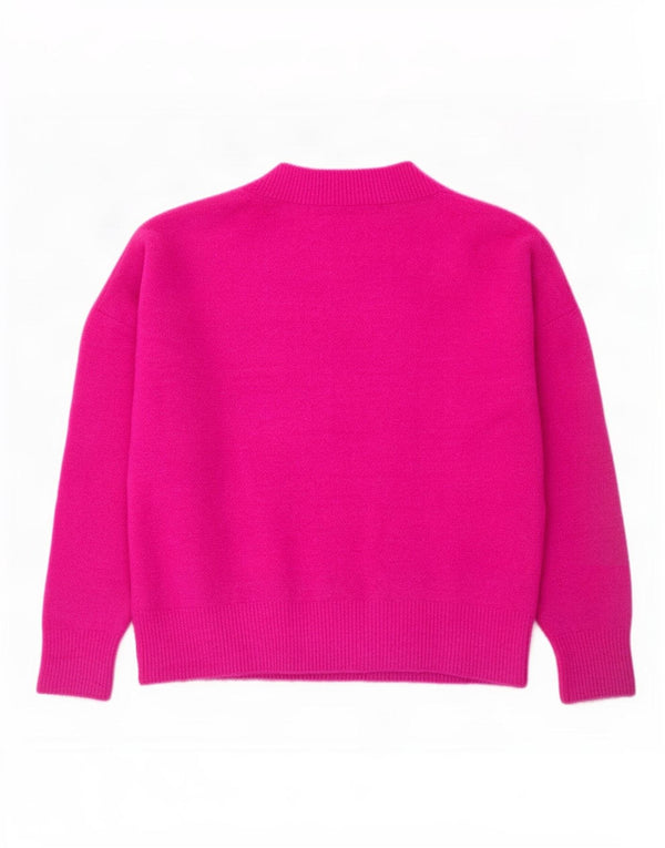 Zara Womens Oversized V-Neck Jumper Sweater UK 14 Large Pink Acrylic
