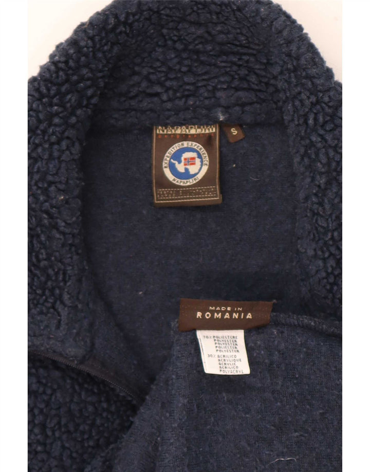 Napapijri Mens Zip Neck Fleece Jumper Small Navy Blue Polyester