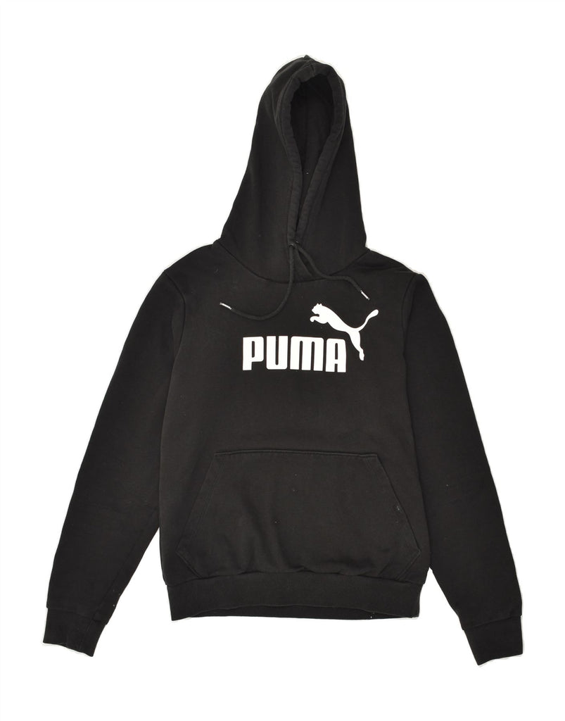 PUMA Womens Graphic Hoodie Jumper UK 10 Small  Black Cotton | Vintage Puma | Thrift | Second-Hand Puma | Used Clothing | Messina Hembry 