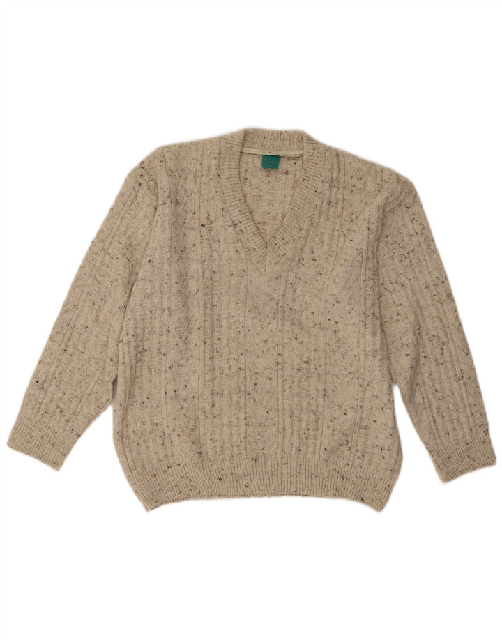 C&A Mens Canda V-Neck Jumper Sweater Medium Beige Flecked Acrylic