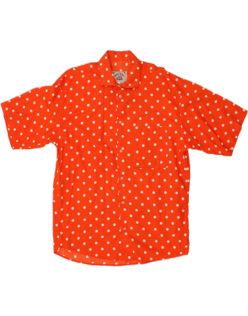 VINTAGE Mens Short Sleeve Shirt Large Orange Polka Dot Cotton Vintage Vintage and Second-Hand Vintage from Messina Hembry 