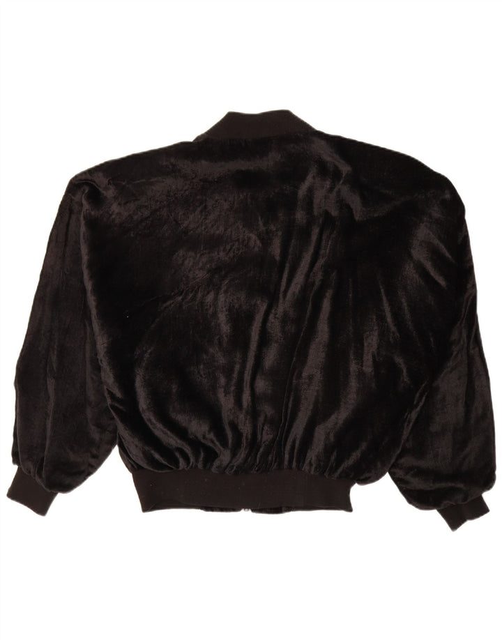 VINTAGE Womens Oversized Velvet Bomber Jacket UK 14 Medium Black Viscose