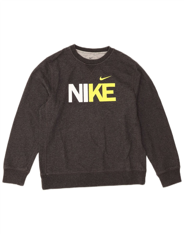 Nike Boys Graphic Sweatshirt Jumper 12-13 Years Large Grey Flecked Cotton