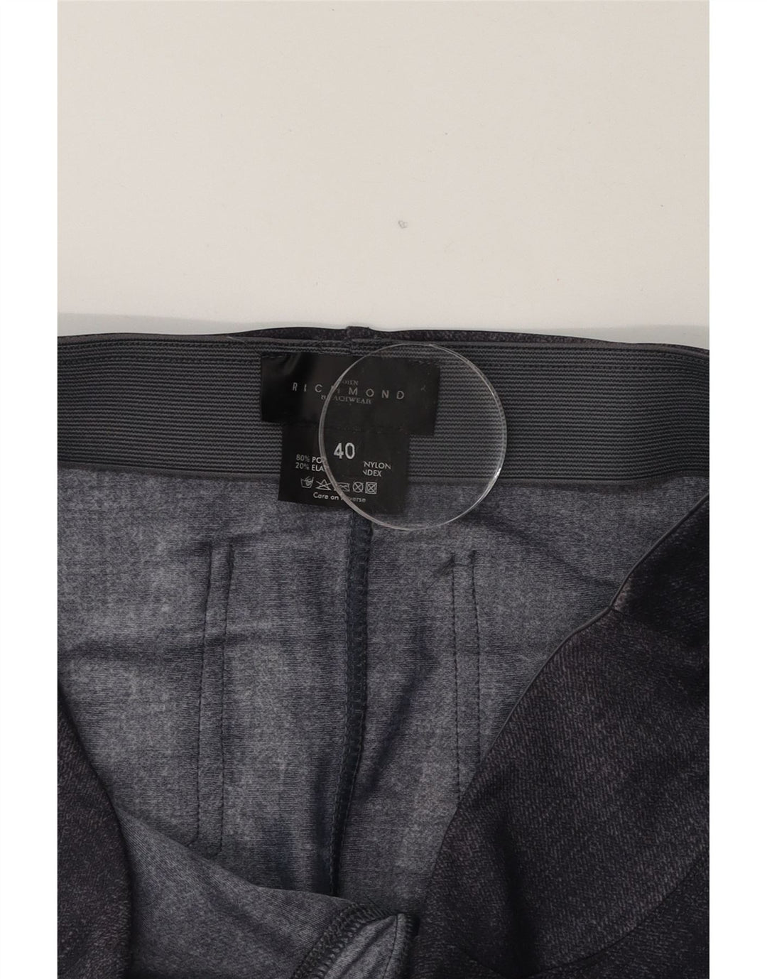 RICHMOND Womens Graphic Mini Skirt EU 40 Medium W34  Navy Blue Polyester Vintage Richmond and Second-Hand Richmond from Messina Hembry 
