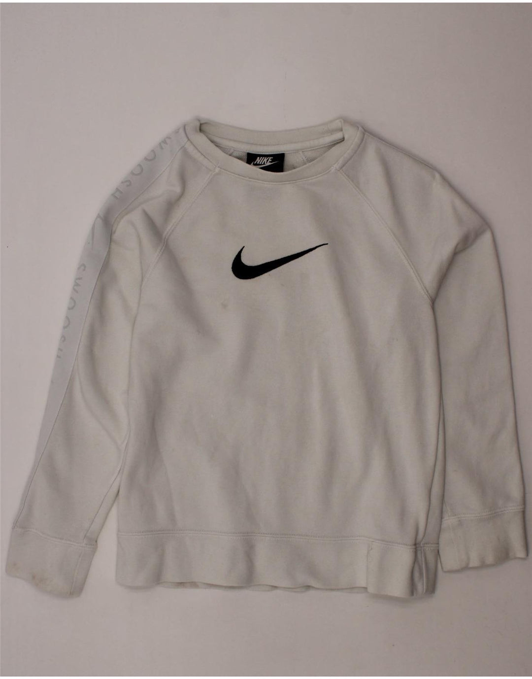 NIKE Boys Swoosh Standard Fit Sweatshirt Jumper 8-9 Years Small White