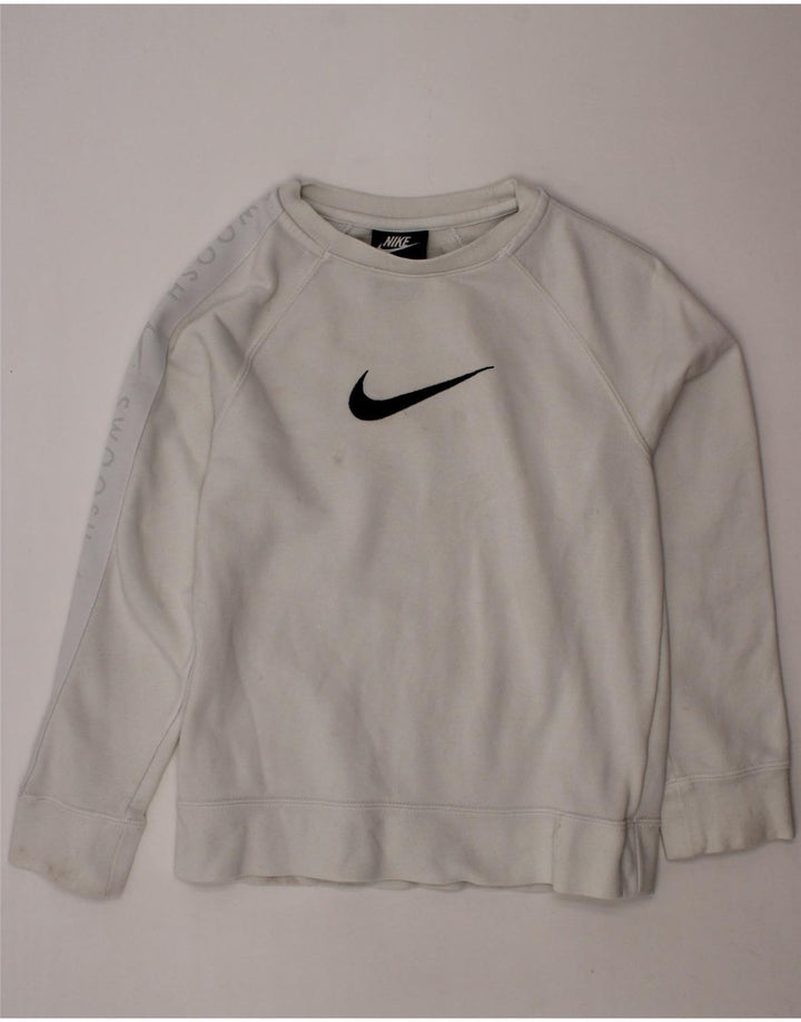 NIKE Boys Swoosh Standard Fit Sweatshirt Jumper 8-9 Years Small White