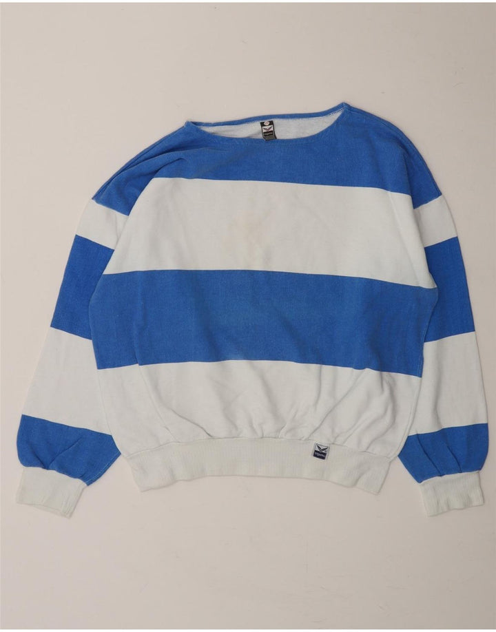 TRIGEMA Womens Oversized Crop Sweatshirt Jumper UK 14 Medium Blue Striped Vintage Trigema and Second-Hand Trigema from Messina Hembry 
