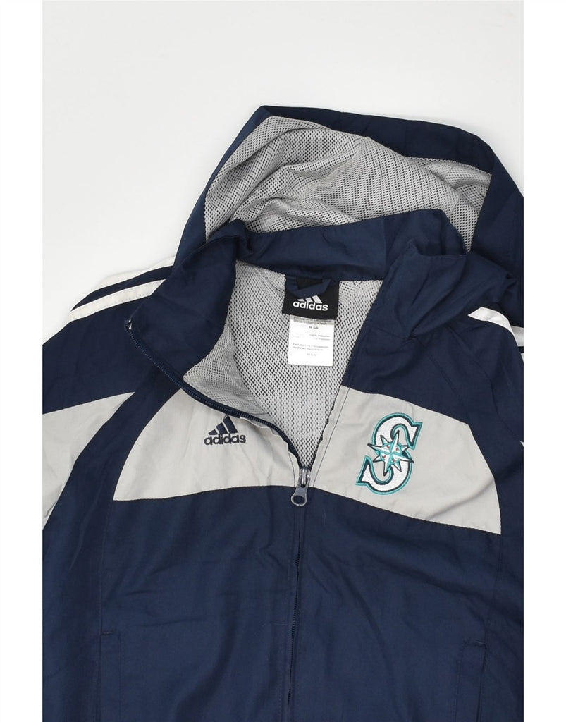 ADIDAS Boys Graphic Hooded Rain Jacket 5-6 Years Navy Blue Colourblock | Vintage Adidas | Thrift | Second-Hand Adidas | Used Clothing | Messina Hembry 